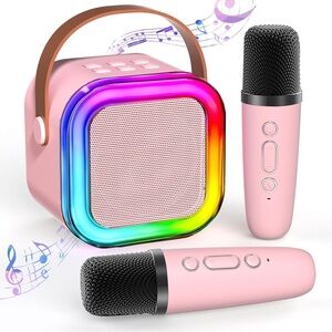 Mini Karaoke Machine Kids Portable Bluetooth Speaker Wireless Microphone 2 Mics